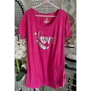 Victoria’s Secret Hot Pink Bling Love Oversized Shirt Top Dress S